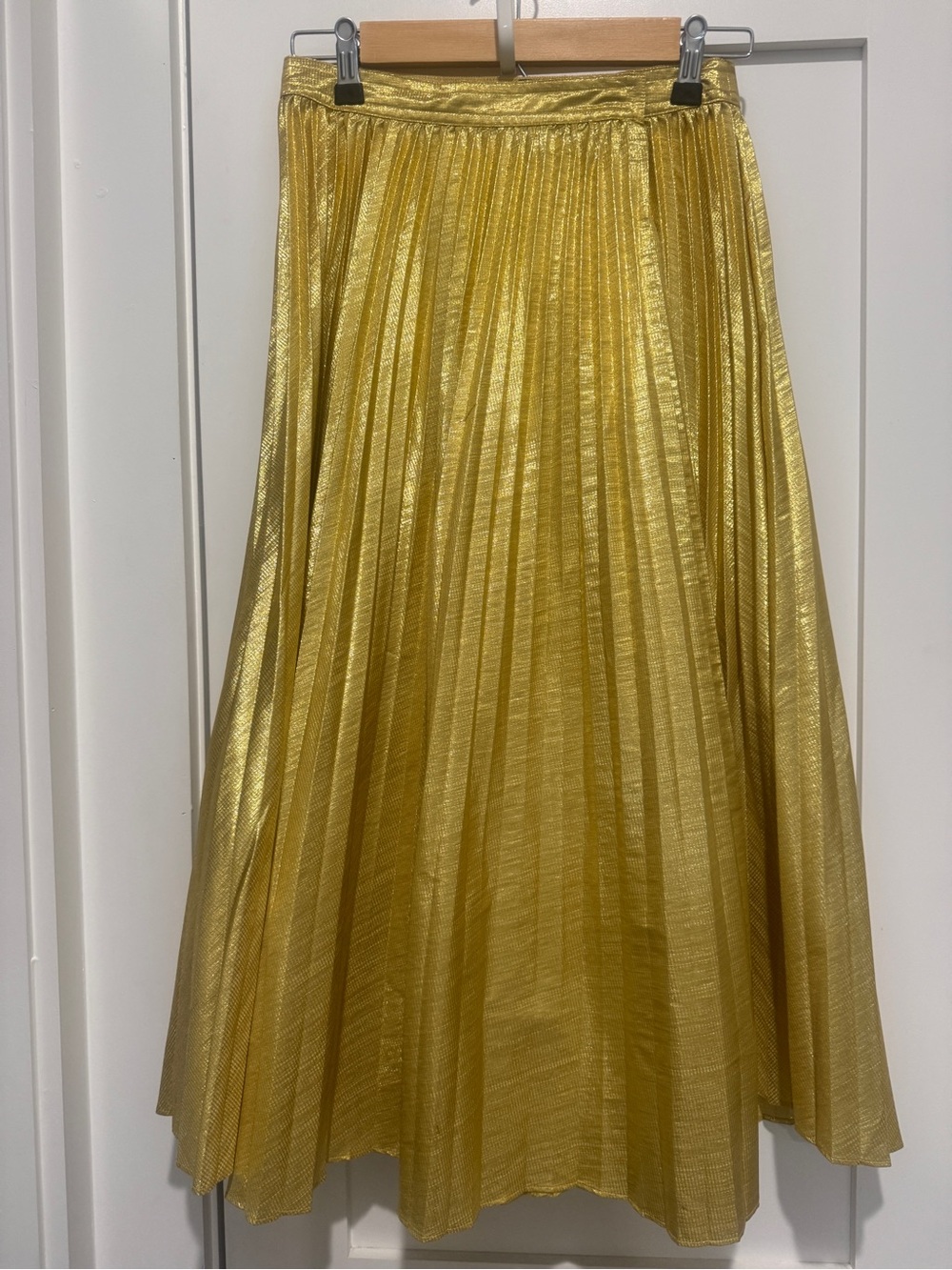J. Crew Metallic Gold Pleated Midi Skirt